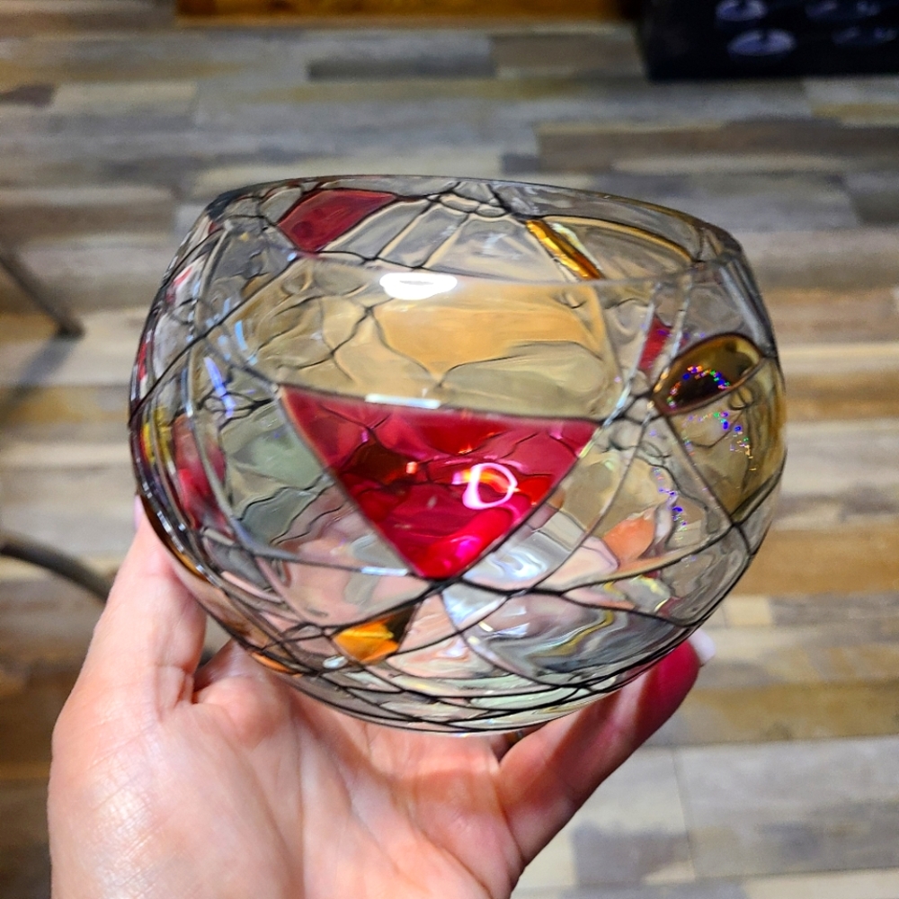 1990s partylite vintage stained glass votive/bowl